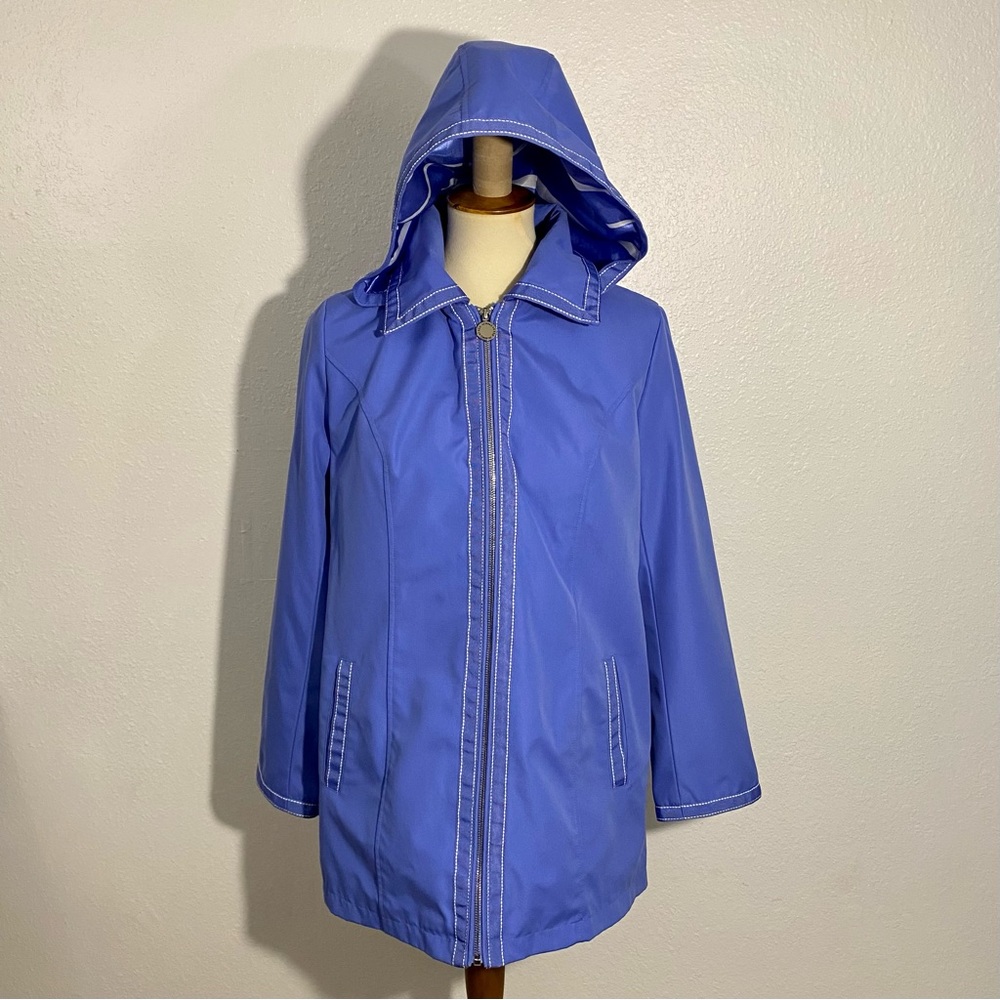 dennis basso Royal Blue Hooded Rain Jacket